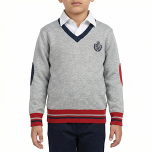 Scollo a v finezza 12 con toppe colorate e logo ricamato