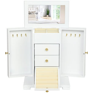 Armoire à bijoux poignées bouton doré miroir bois blanc