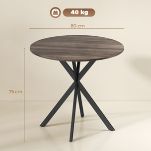 HOMCOM Mesa de Comedor Redonda, Mesa de Cocina Pequeña para 2 Personas, Estilo Industrial, Patas de Acero Cruzadas, para Comedor, Cocina, Salón, Ø80 cm, Marrón