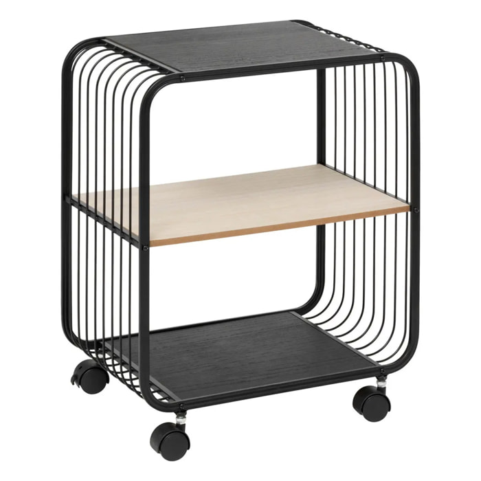 Étagère 2 niveaux en métal et bois noir