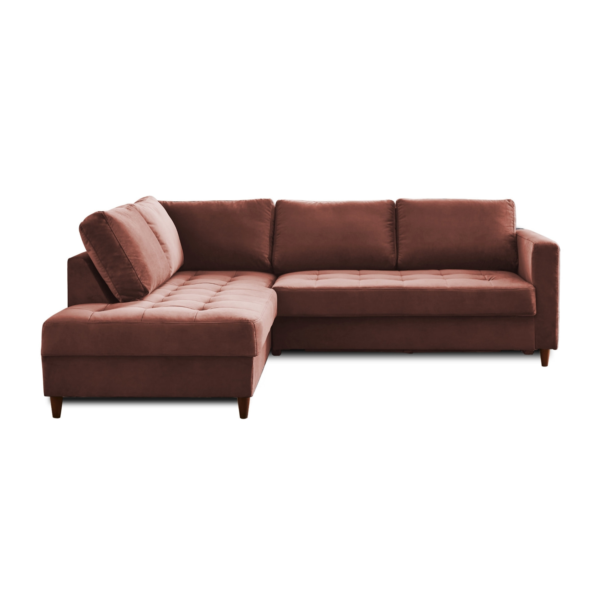 Anna - canapé d'angle gauche - 5 places - convertible - en velours - Rose