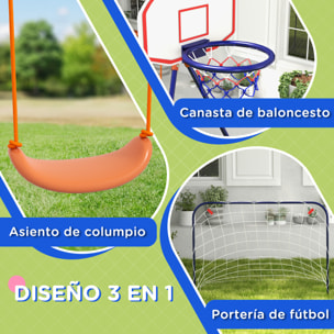 Columpio Infantil 3 en 1 Columpio para Niños de 3-8 Años con Canasta y Portería de Fútbol Desmontable Marco de Acero Carga 45 kg para Exterior Multicolor