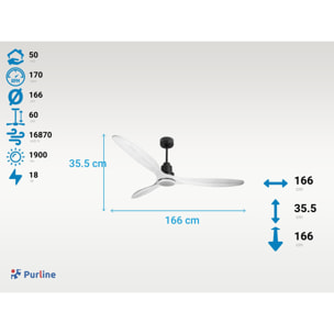 Ventilateur de plafond Réversible  Thermostat Dimmable Wifi Moteur à courant continu Toits en pente Télécommande Lumière à trois tons Hypersilence Mémoire