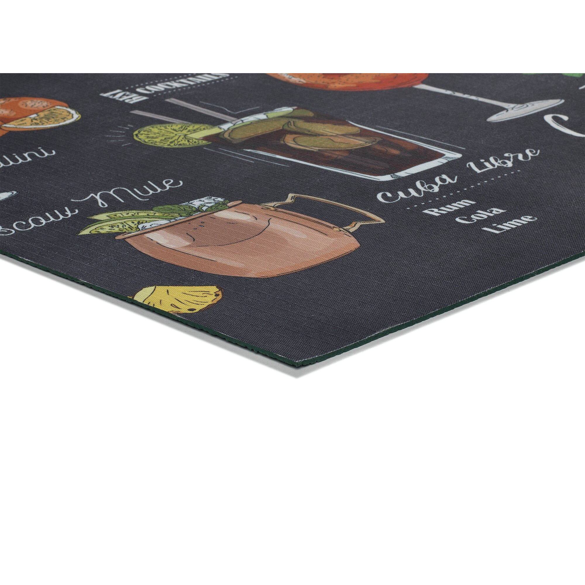 RICCI Alfombra vinílica de cocina diseños de cócteles en negro, varias medidas disponibles.