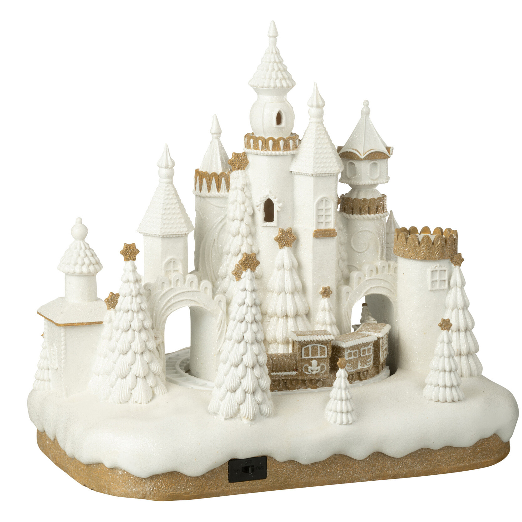 J-Line décoration Pain D'épice Château + Train - polyrésine - beige/blanc