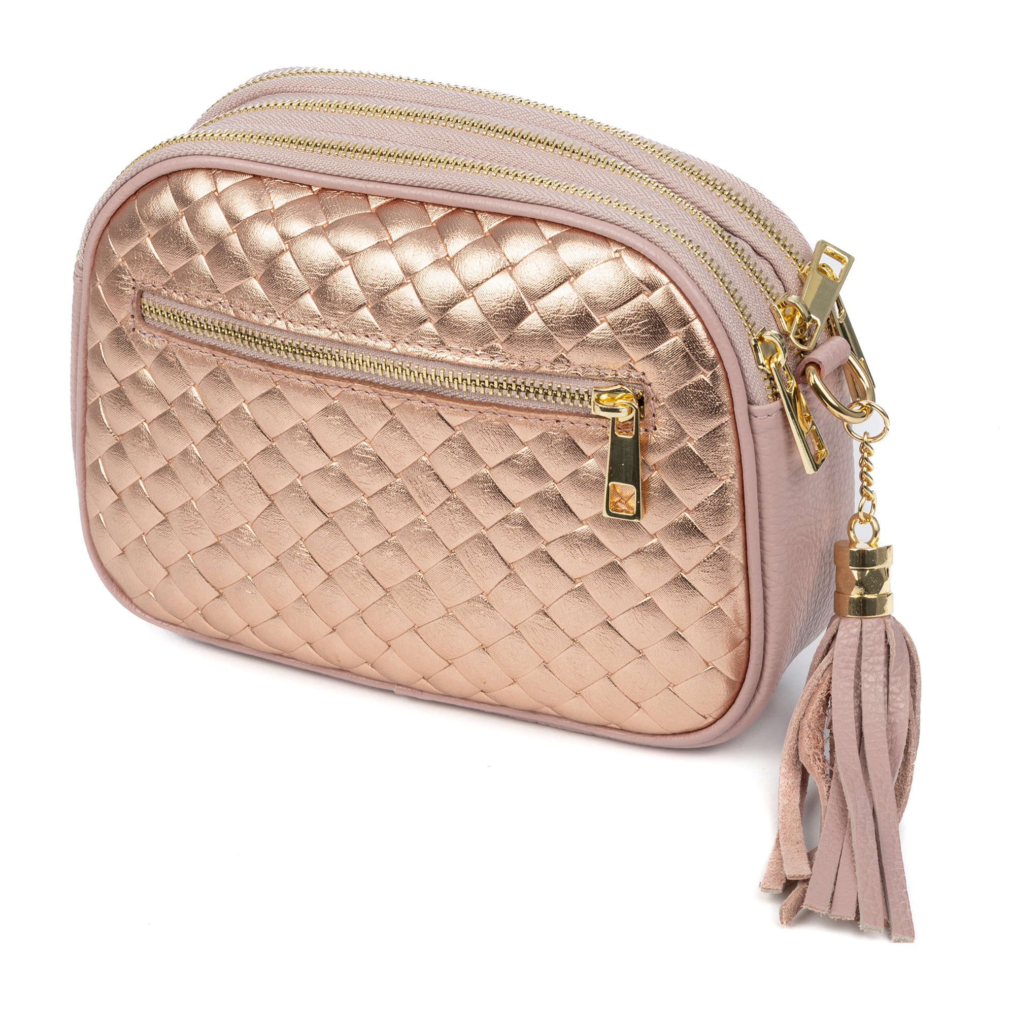 Aliminusa bolso bandolera Mujer. Piel auténtica Gamuza con grabado entrelazado y lacada brillante combinado con Dollaro.