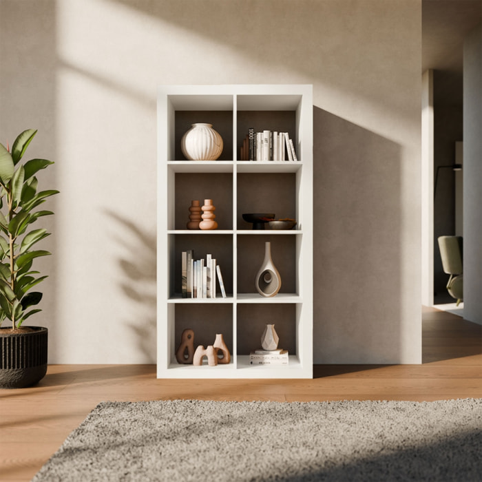 Etagère bibliothèque décor bois 4 niveaux 8 compartiments BASIKS