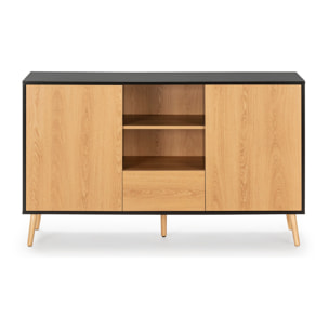 Aparador Apolo 2 Puertas 1 cajón, Color Negro/Madera