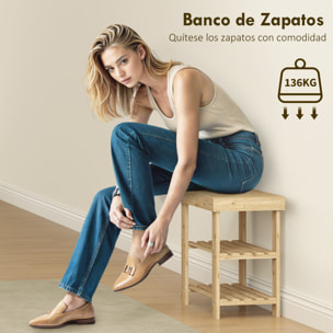 Banco Zapatero de Bambú Zapatero con Asiento Organizador de Zapatos de 3 Niveles para 4 Pares Zapatos para Entrada Salón Dormitorio 50x28x45 cm Natural