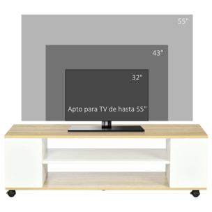 Mueble de TV con Ruedas Mesa para TV Flotante con 2 Puertas y 2 Estantes de Almacenamiento para Televisores de hasta 55 Pulgadas para Dormitorio 120x40x38,5 cm Blanco