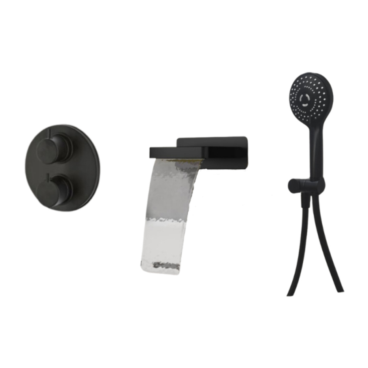 Pack mitigeur bain douche thermostatique encastré rond PAINI Ruby Noir Mat