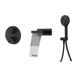 Pack mitigeur bain douche thermostatique encastré rond PAINI Ruby Noir Mat