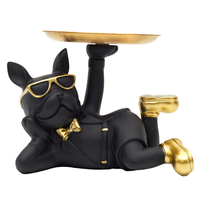 Statue Bulldog Noir Vide Poche
