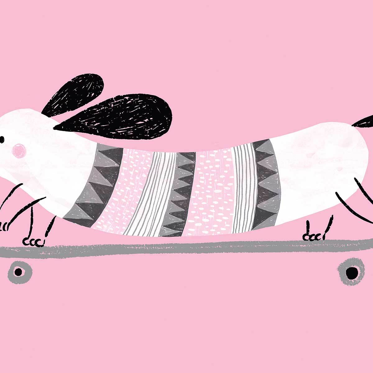 Affiche enfant chien rose  Affiche + cadre en bois - Noir