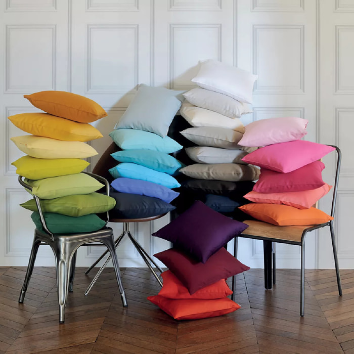 Housse de coussin pur coton 210 g/m² uni bleu Confettis azur