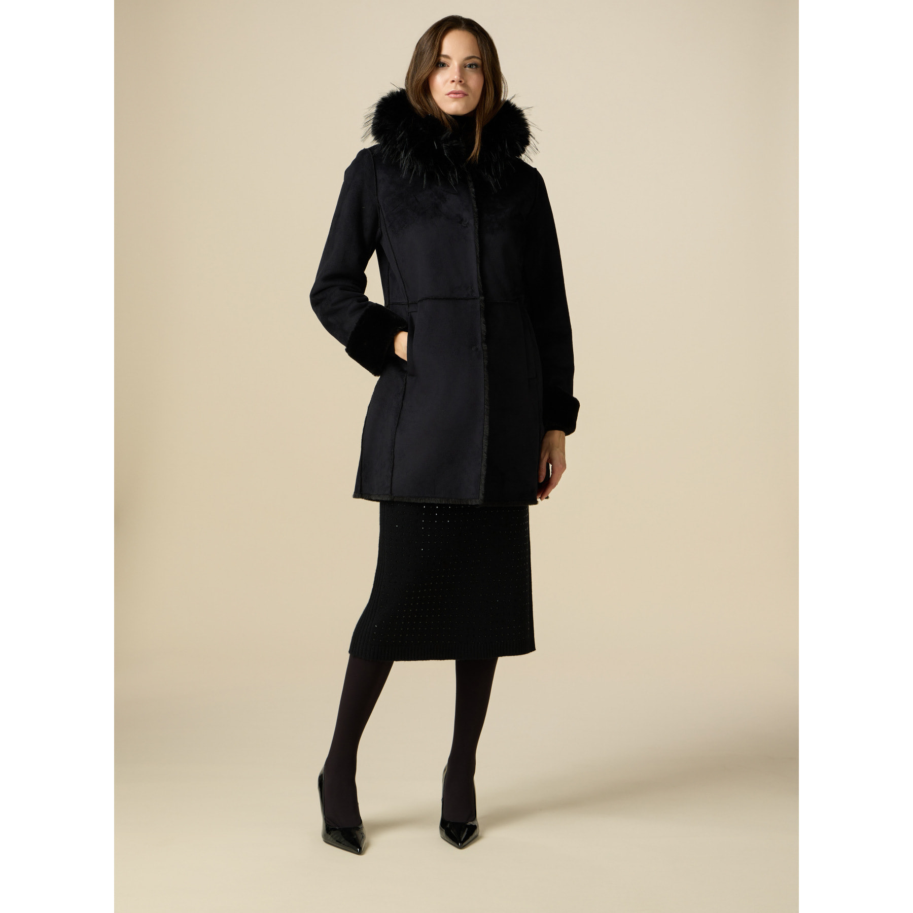 Oltre - Piel de carnero sintética midi - Negro