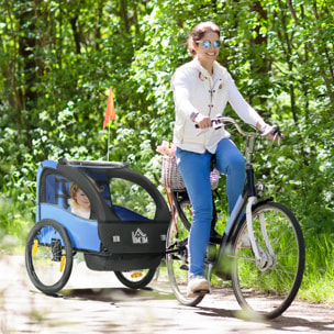 Remolque de Bicicleta para Niños +18 Meses Cochecito para Transporte de 2 Plazas con Cinturón de Seguridad Espacio de Almacenamiento y Sistema de Amortiguador 140x88x90 cm Azul