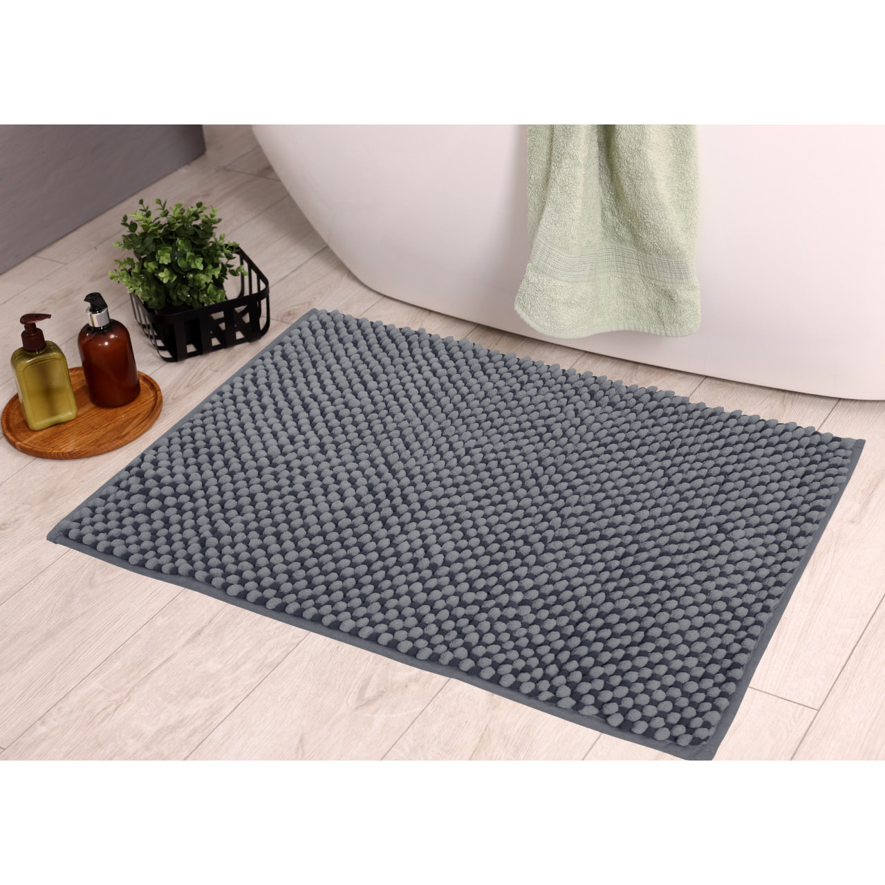 Tappeto Bagno Doccia Antiscivolo Super Assorbente Modello Dots Nero