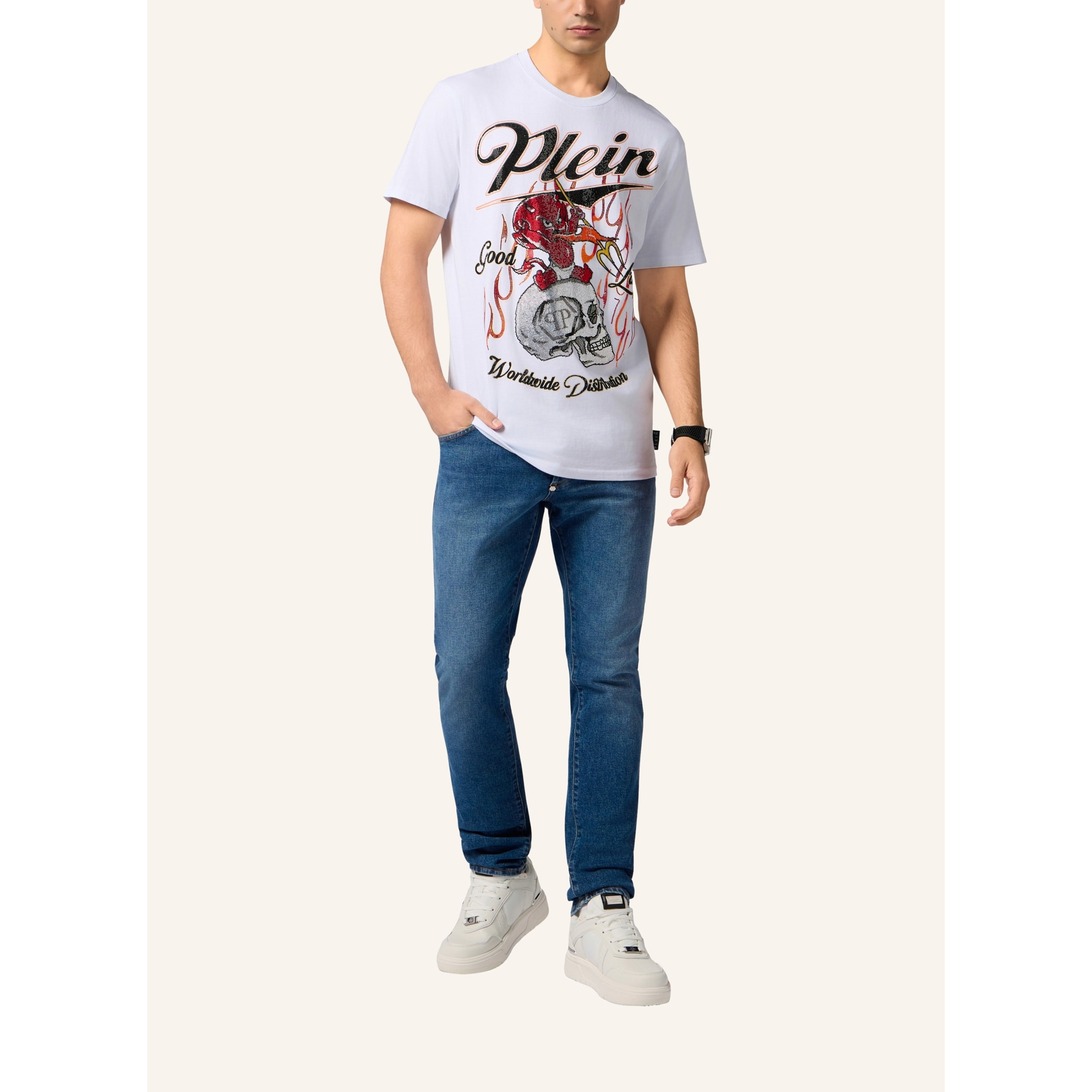 PHILIPP PLEIN Round Neck T-Shirt Little Devil Crystal