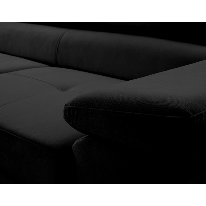 Pablo - canapé d'angle gauche - 6 places - convertible avec coffre et têtières réglables - en velours - Noir