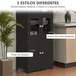 Alacena de Cocina Aparador de Comedor Armario de Cocina con 4 Puertas 2 Estantes Abiertos y Estante Ajustable para Salón 60x30x162 cm Negro