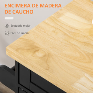 Carrito de Cocina con Armario con Puertas y Estante Interior Ajustable Cajón Barra y Especiero Móvil Aparador Auxiliar con Ruedas para Comedor 109x40x89 cm Negro