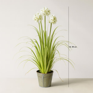 Agapanthe artificielle à fleurs blanches pot en zinc h99cm
