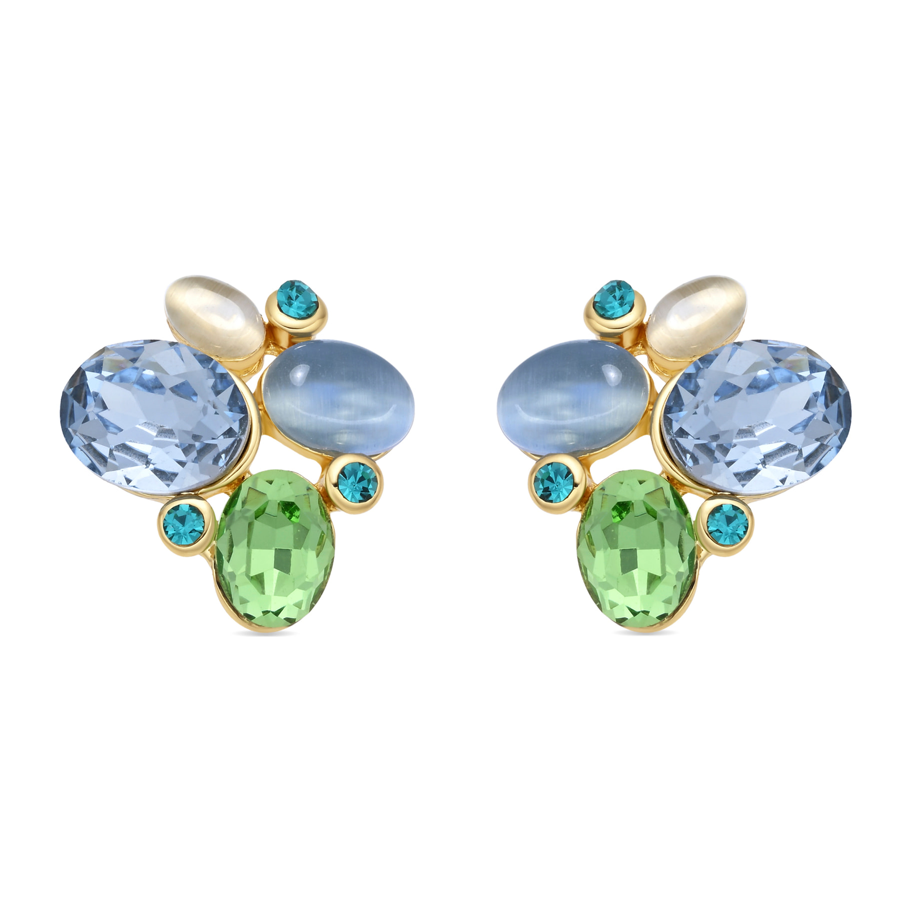 Pendientes de Ojo de Gato Azul acabado en oro amarillo 18k
