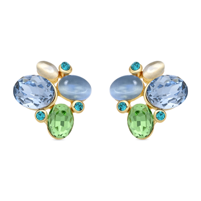 Pendientes de Ojo de Gato Azul acabado en oro amarillo 18k