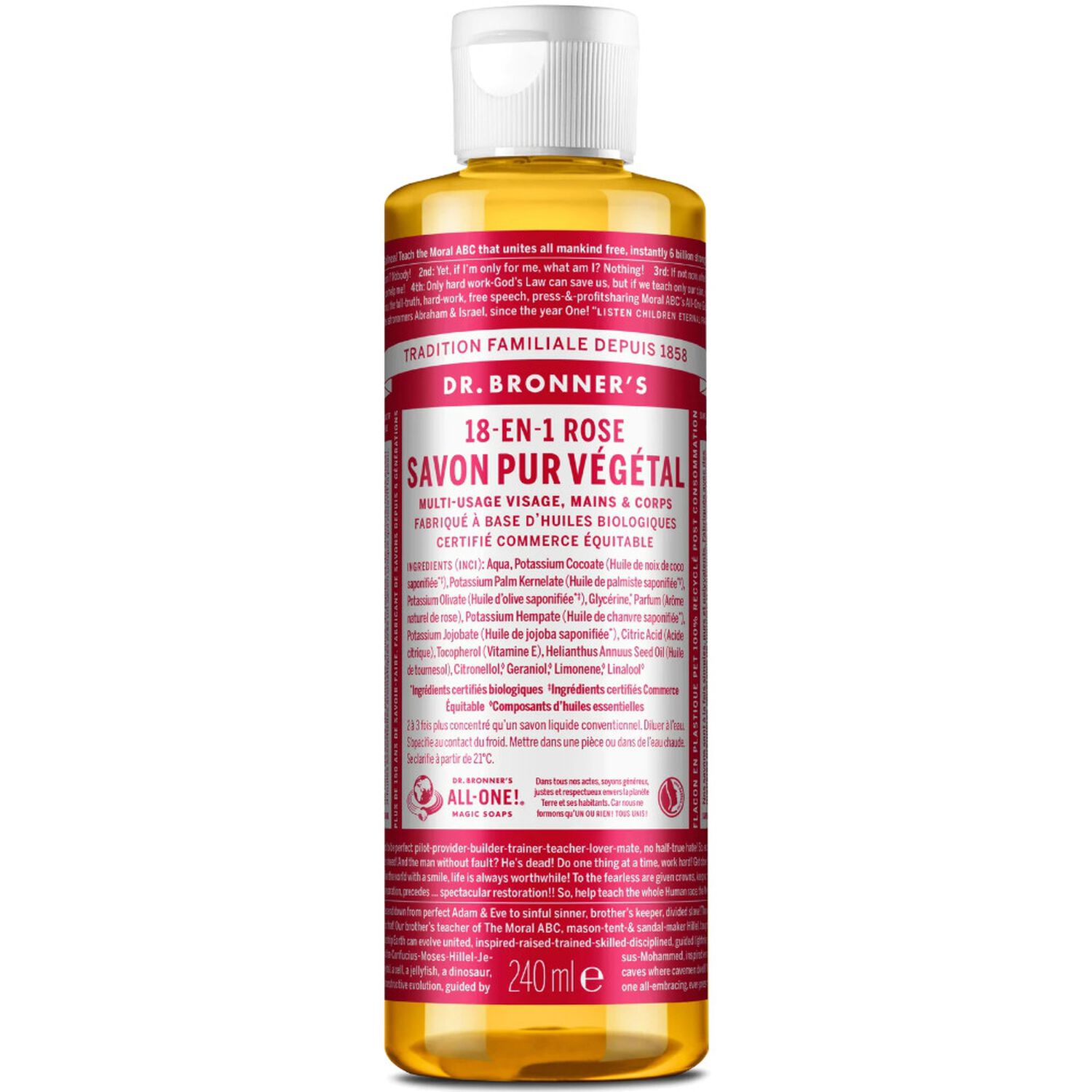 Savon liquide à la rose  - Un savon de Castille liquide naturel 18-en-1