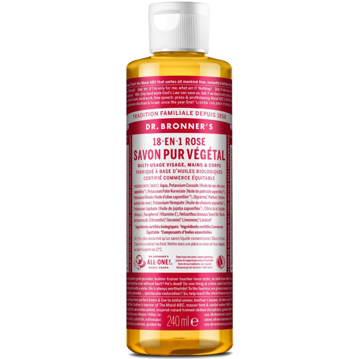 Savon liquide à la rose  - Un savon de Castille liquide naturel 18-en-1