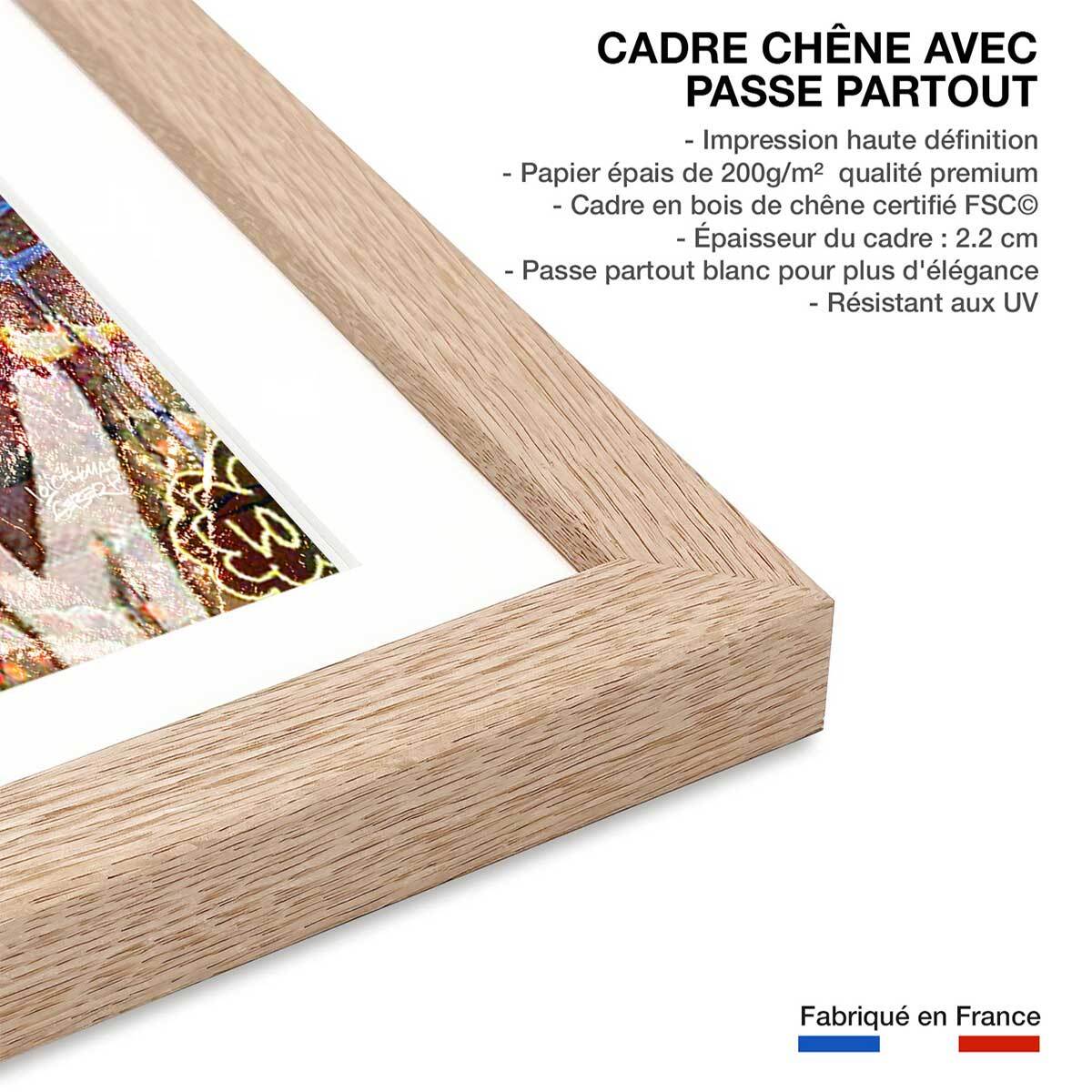 Affiche illustration graffiti pink Affiche + cadre en bois - Chêne