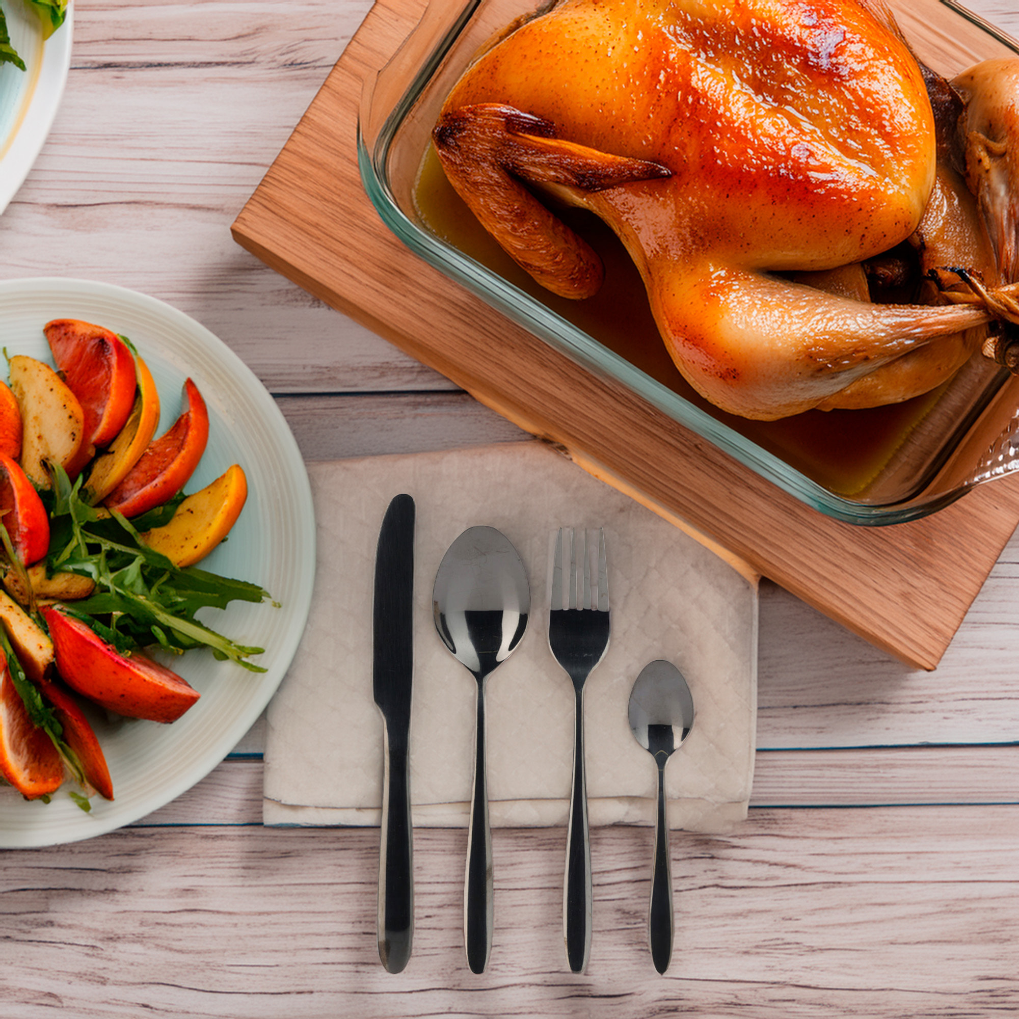 Well home juego de 24 cubiertos de acero inoxidable con revestimiento negro