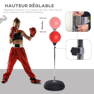 Punching ball sur pied réglable en hauteur 126-144 cm avec gants, pompe et base de lestage rouge