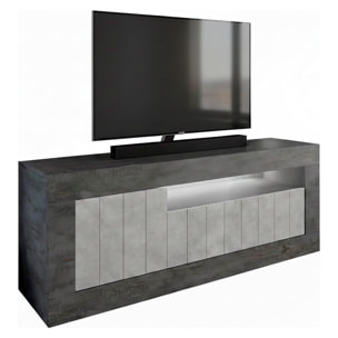 Mobile TV Basso In Melaminico Con Anta Laterale E Ribalta Vano A Giorno Ripiani Mensole Interne Moderno 136.9 x 41.8 x 56 Cm Ossido e Grigio Cemento