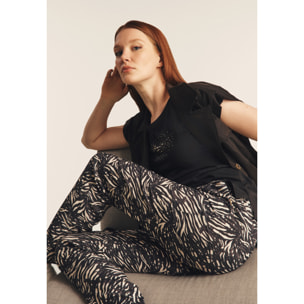 Pantaloni regular fit in viscosa animalier con gamba dritta