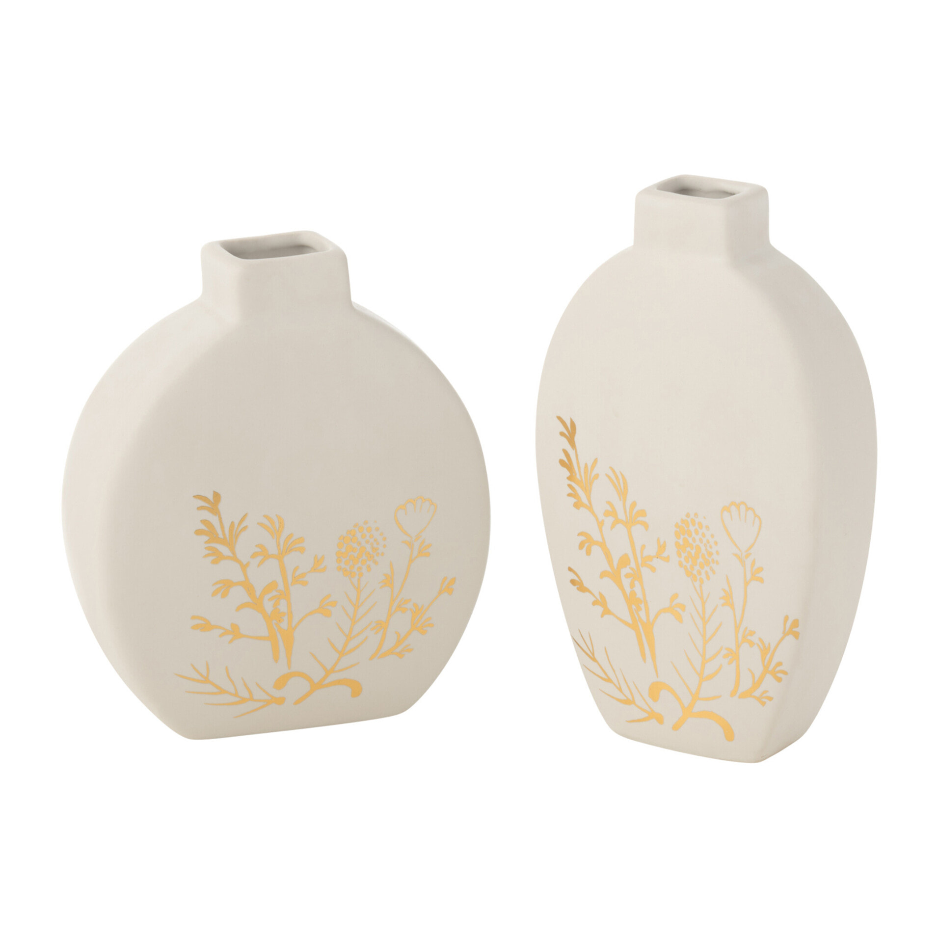 J-Line vase Fleur Dessin - porcelaine - or/blanc - small -  2 pièces - 20.5 cm de hauteur