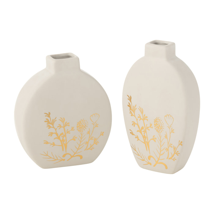 J-Line vase Fleur Dessin - porcelaine - or/blanc - small -  2 pièces - 20.5 cm de hauteur