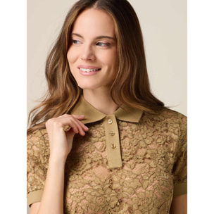 Oltre - T-shirt polo in pizzo - Verde militare