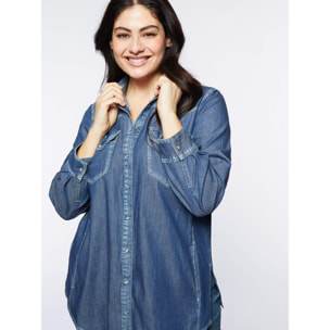 Fiorella Rubino - Camicia lunga in chambray - Blu