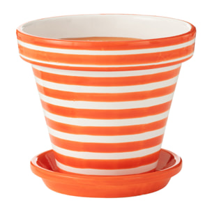 J-Line cache-pot Granada Stripes Handmade + Painted - céramique - orange - large - Ø 35 cm