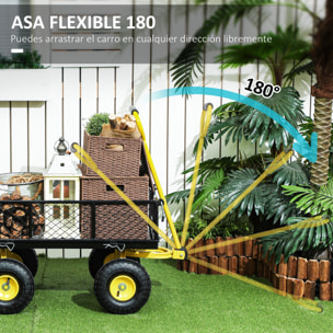 Carro de Jardín Basculante Carga 200 kg Carro para Playa con Paneles Laterales Desmontables Mango Giratorio de 180° y 4 Ruedas Neumáticas Grandes de Goma Negro y Amarillo