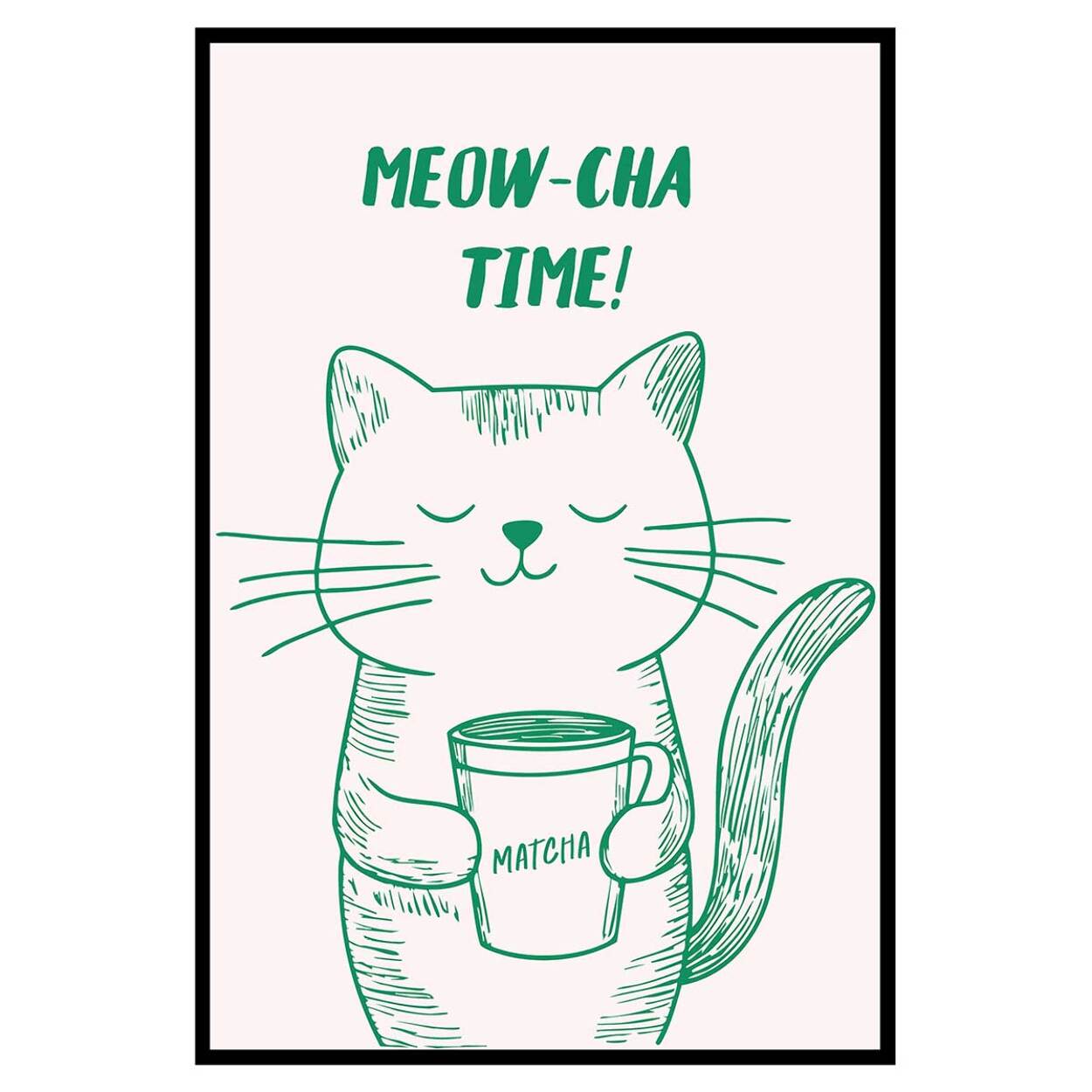 Affiche encadrée chat matcha humour Affiche + cadre en métal - Noir