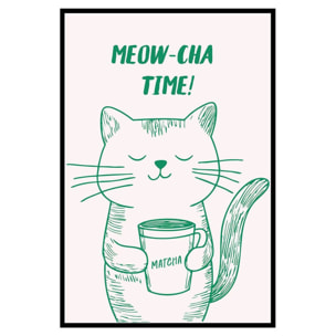 Affiche encadrée chat matcha humour Affiche + cadre en métal - Noir