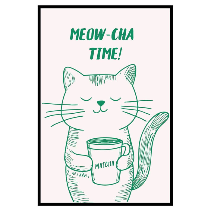 Affiche encadrée chat matcha humour Affiche + cadre en métal - Noir