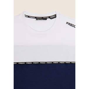 T-shirt colour block con inserto logato
