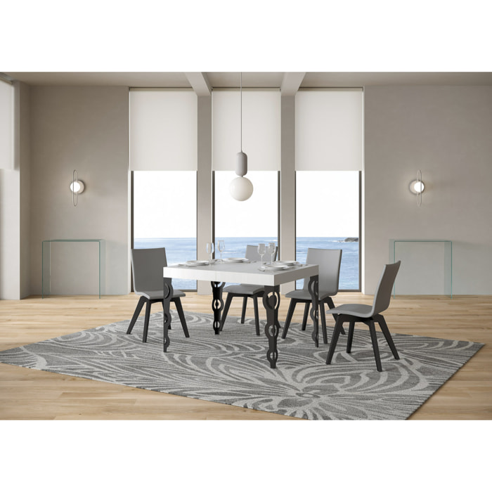 Table extensible 80x120/204 cm Karamay Frêne Blanc cadre Anthracite