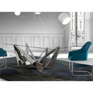 Mesa fija rectangular – Vidrio y acero efecto espejo