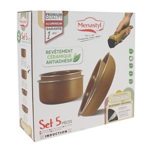 Batterie de cuisine 5 pièces en aluminium recyclé marron