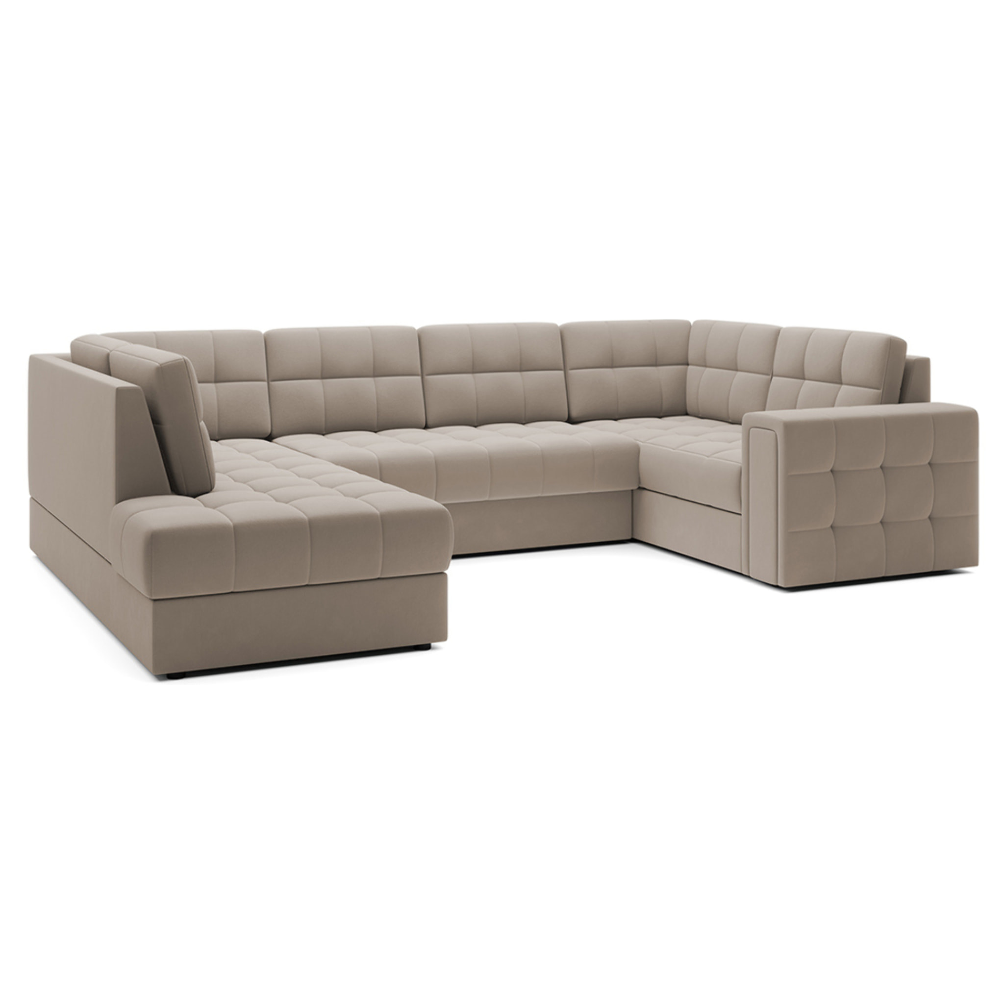 Nappa - Canapé panoramique d'angle droit 7 places convertible avec coffre en velours - Beige